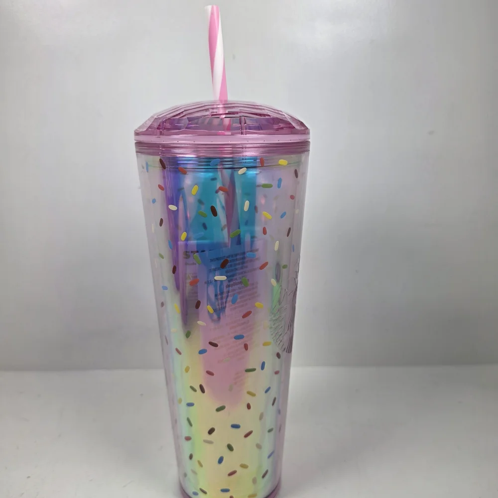 Starbucks Rainbow Confetti Tumbler with Pink Lid